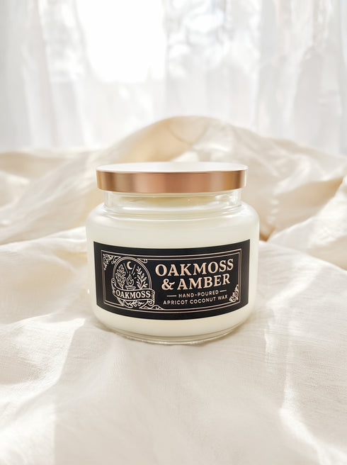 Dark Academia Library Candle - Oakmoss & Amber Scent, 12oz Apricot Coconut Wax